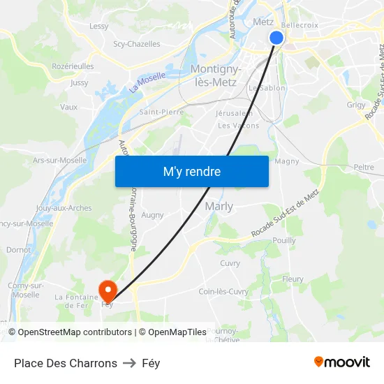 Place Des Charrons to Féy map
