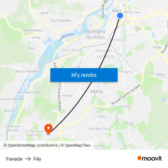 Favade to Féy map