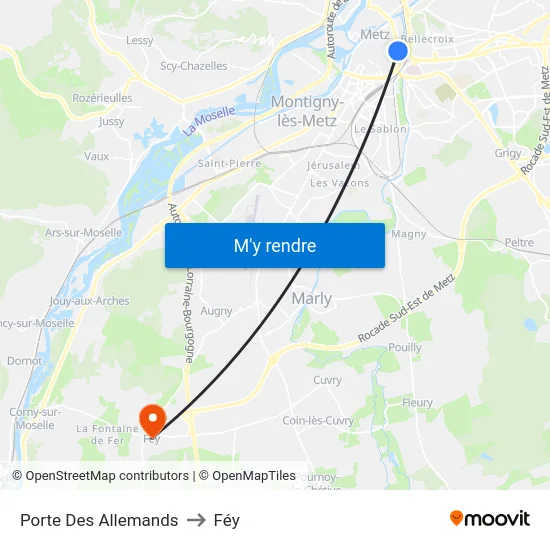 Porte Des Allemands to Féy map