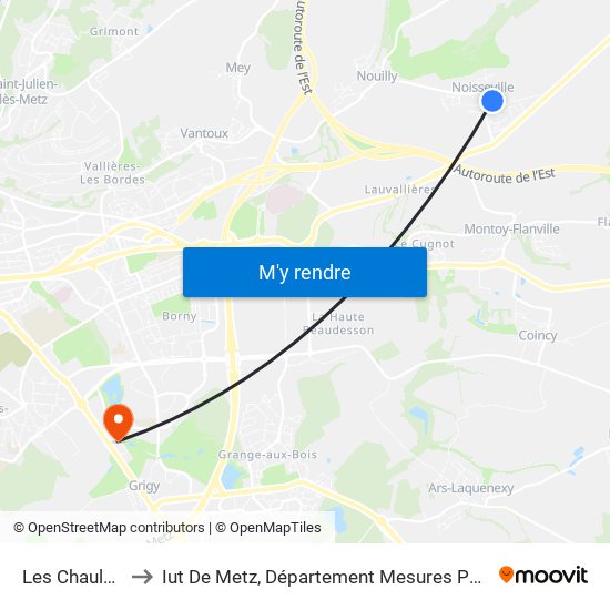 Les Chaulmes to Iut De Metz, Département Mesures Physiques map