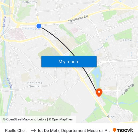 Ruelle Cheneau to Iut De Metz, Département Mesures Physiques map