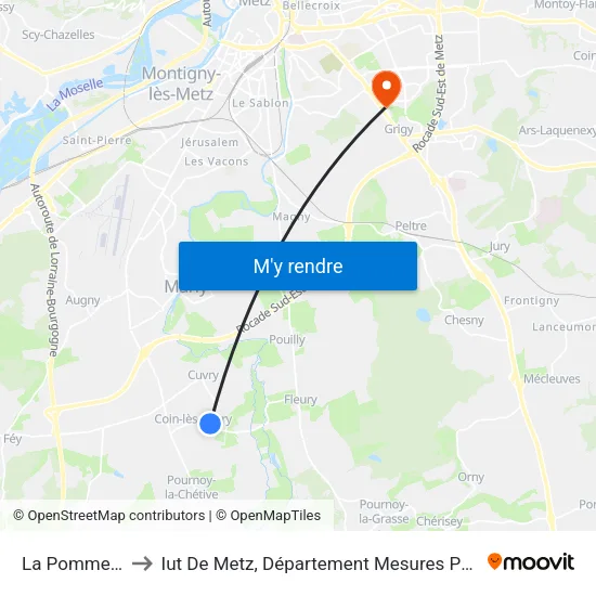La Pommeraie to Iut De Metz, Département Mesures Physiques map