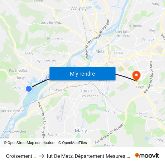 Croisement Rd6 to Iut De Metz, Département Mesures Physiques map