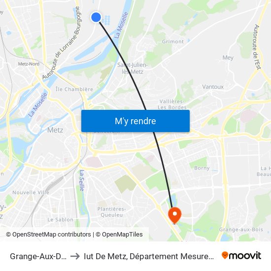 Grange-Aux-Dames to Iut De Metz, Département Mesures Physiques map