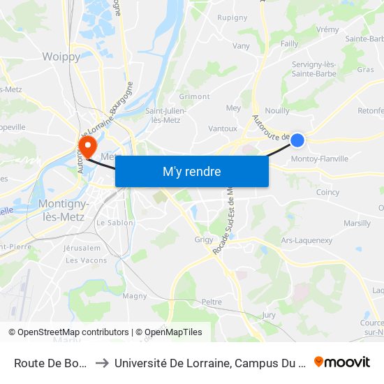 Route De Boulay to Université De Lorraine, Campus Du Saulcy map