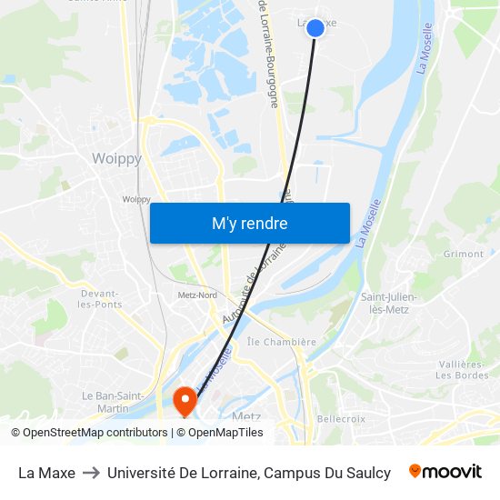 La Maxe to Université De Lorraine, Campus Du Saulcy map