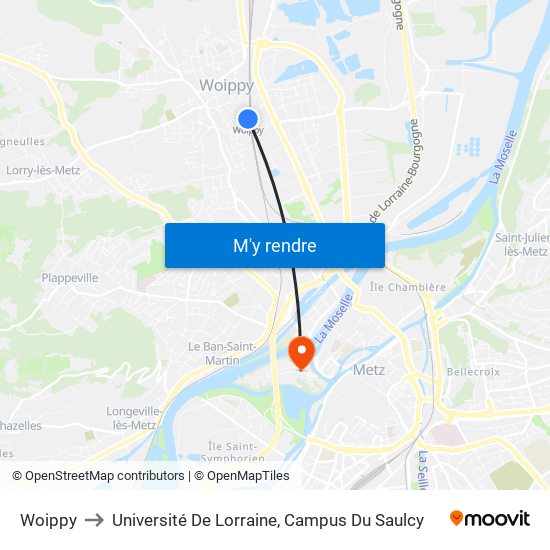 Woippy to Université De Lorraine, Campus Du Saulcy map