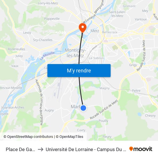 Place De Gaulle to Université De Lorraine - Campus Du Saulcy map