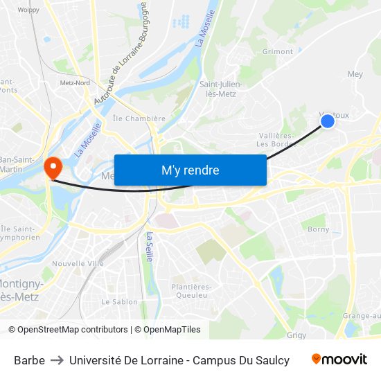 Barbe to Université De Lorraine - Campus Du Saulcy map