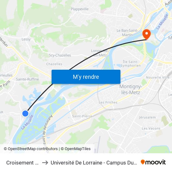 Croisement Rd6 to Université De Lorraine - Campus Du Saulcy map