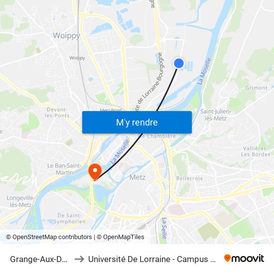 Grange-Aux-Dames to Université De Lorraine - Campus Du Saulcy map