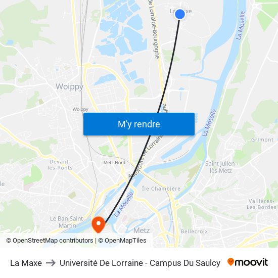 La Maxe to Université De Lorraine - Campus Du Saulcy map