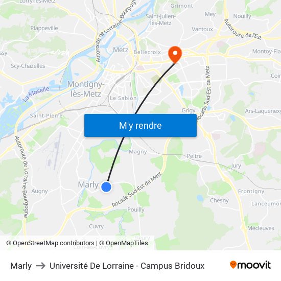 Marly to Université De Lorraine - Campus Bridoux map