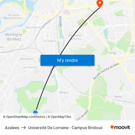 Azalees to Université De Lorraine - Campus Bridoux map
