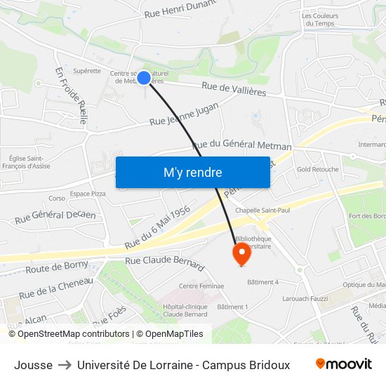 Jousse to Université De Lorraine - Campus Bridoux map