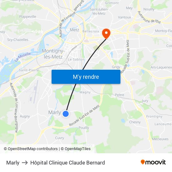 Marly to Hôpital Clinique Claude Bernard map