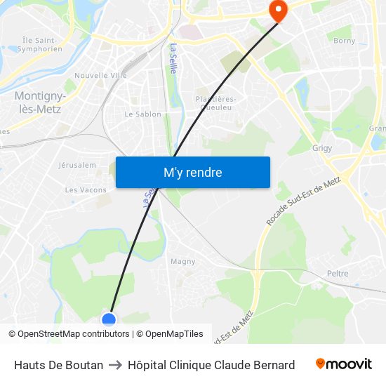 Hauts De Boutan to Hôpital Clinique Claude Bernard map
