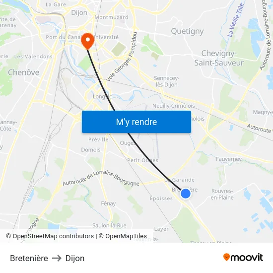 Bretenière to Dijon map