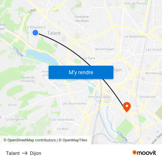 Talant to Dijon map