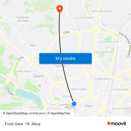 Foch Gare to Ahuy map