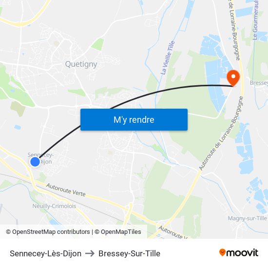 Sennecey-Lès-Dijon to Bressey-Sur-Tille map