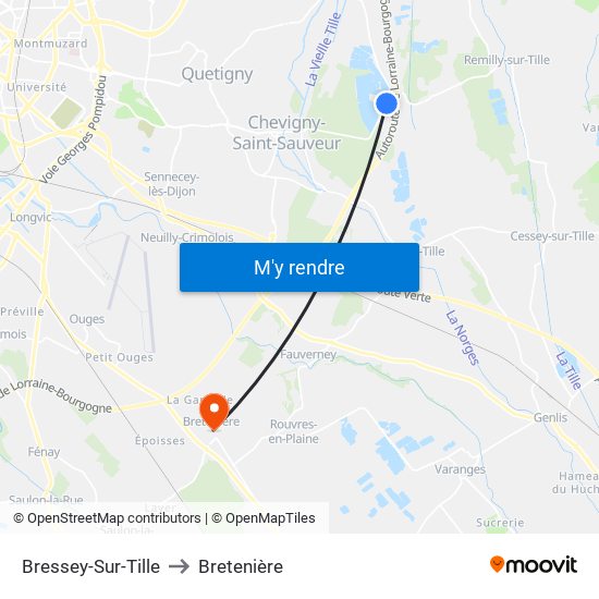 Bressey-Sur-Tille to Bretenière map