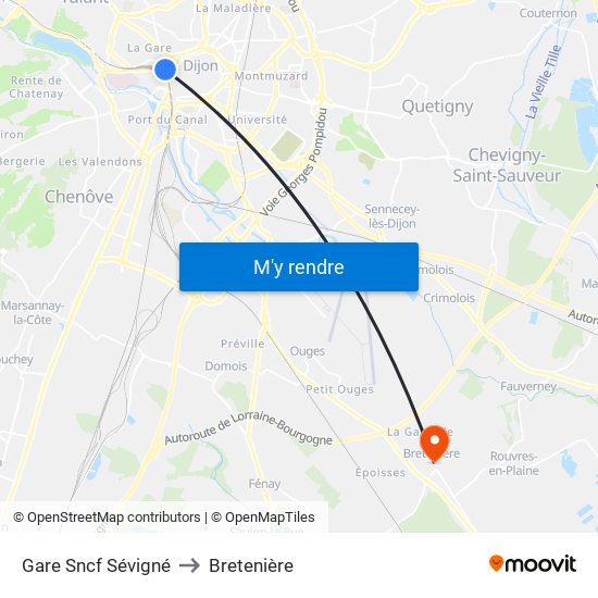Gare Sncf Sévigné to Bretenière map