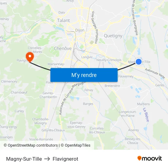 Magny-Sur-Tille to Flavignerot map