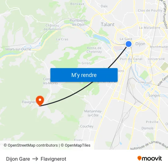 Dijon Gare to Flavignerot map