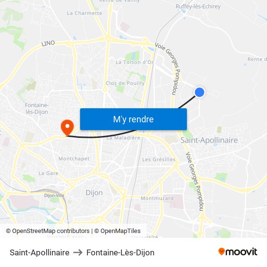 Saint-Apollinaire to Fontaine-Lès-Dijon map