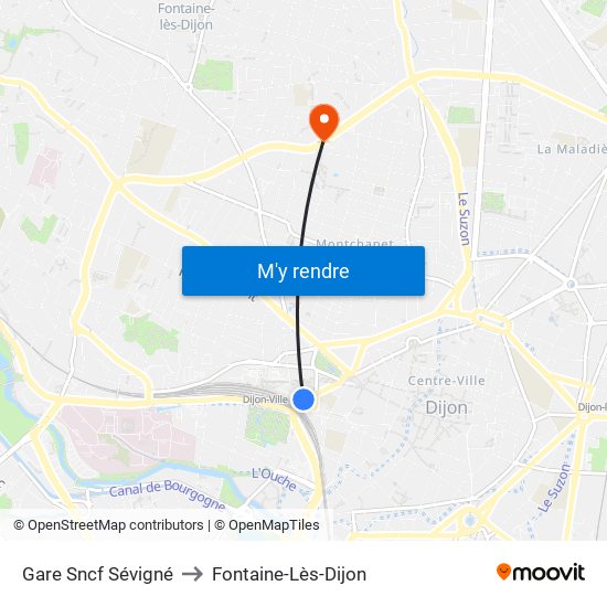 Gare Sncf Sévigné to Fontaine-Lès-Dijon map