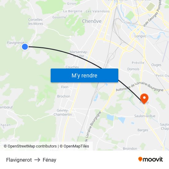 Flavignerot to Fénay map