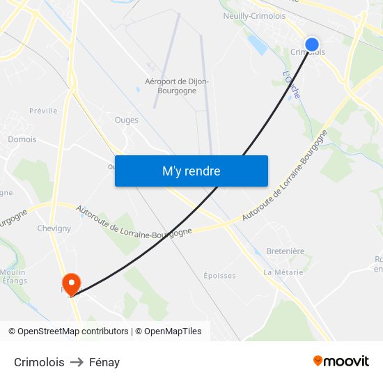 Crimolois to Fénay map