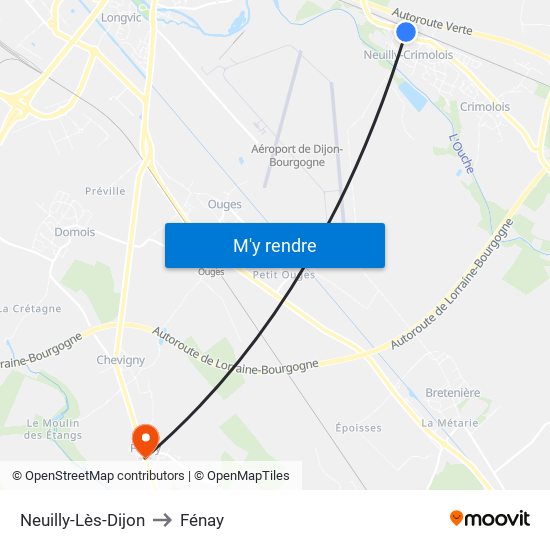 Neuilly-Lès-Dijon to Fénay map