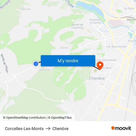 Corcelles-Les-Monts to Chenôve map