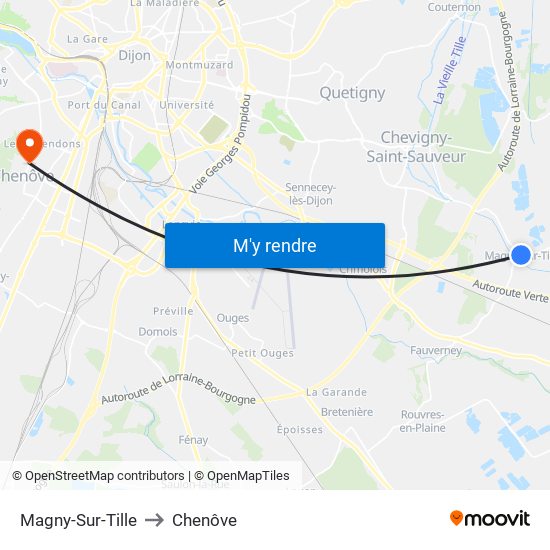 Magny-Sur-Tille to Chenôve map