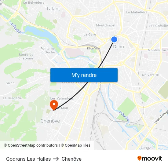 Godrans Les Halles to Chenôve map