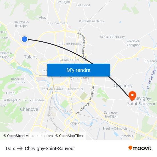 Daix to Chevigny-Saint-Sauveur map