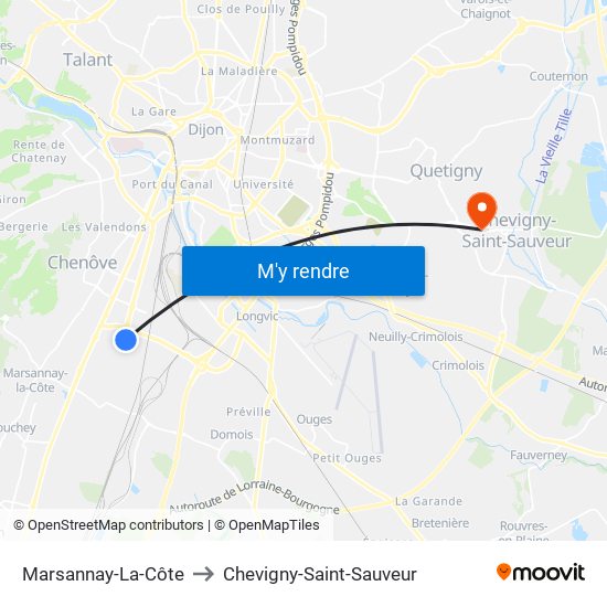 Marsannay-La-Côte to Chevigny-Saint-Sauveur map