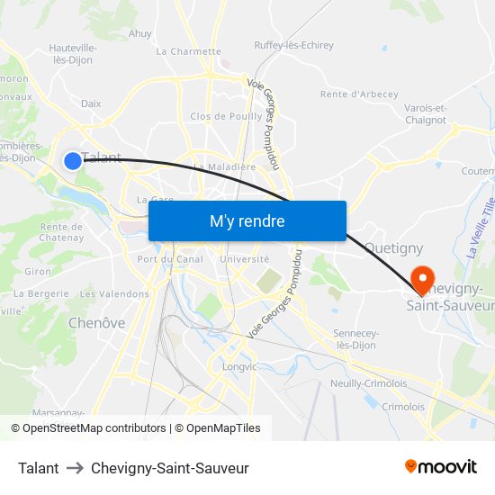 Talant to Chevigny-Saint-Sauveur map