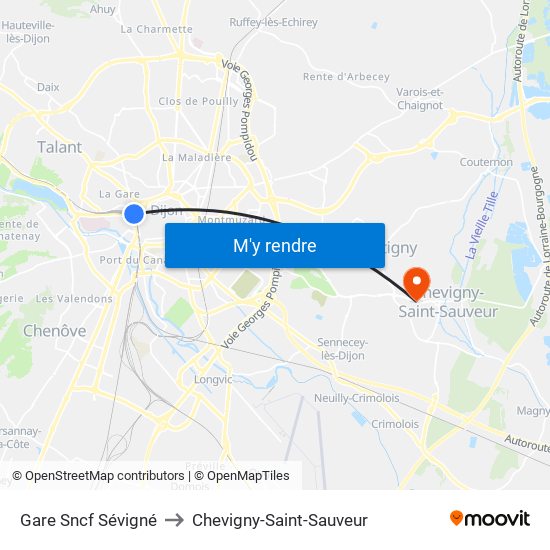 Gare Sncf Sévigné to Chevigny-Saint-Sauveur map