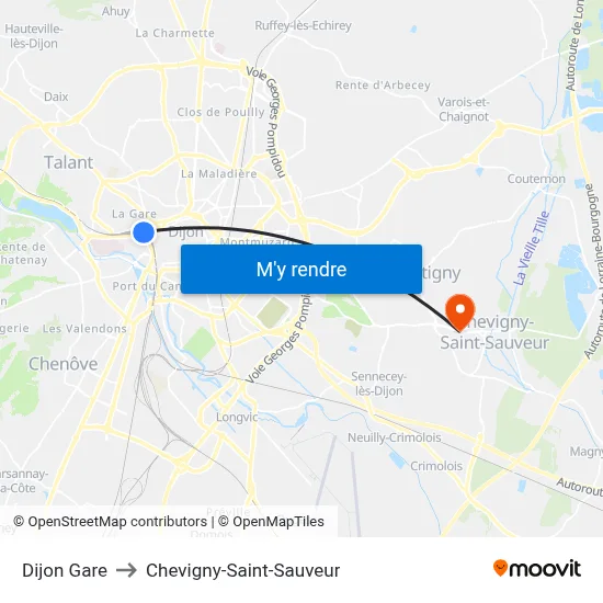 Dijon Gare to Chevigny-Saint-Sauveur map