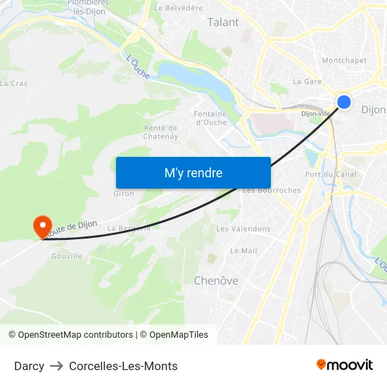Darcy to Corcelles-Les-Monts map