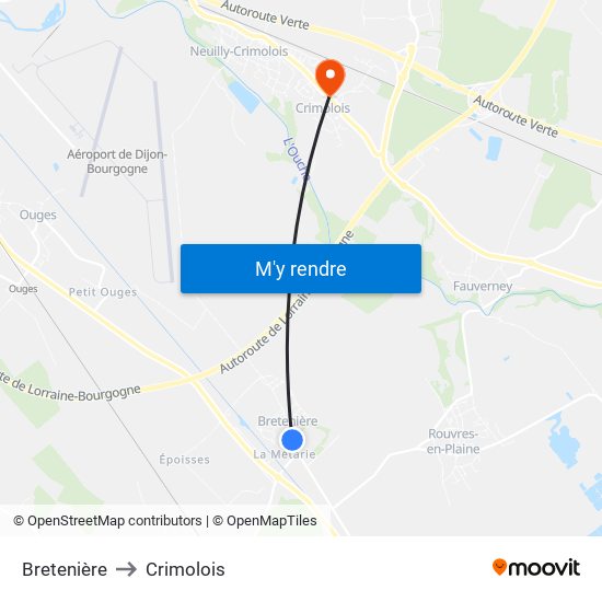 Bretenière to Crimolois map