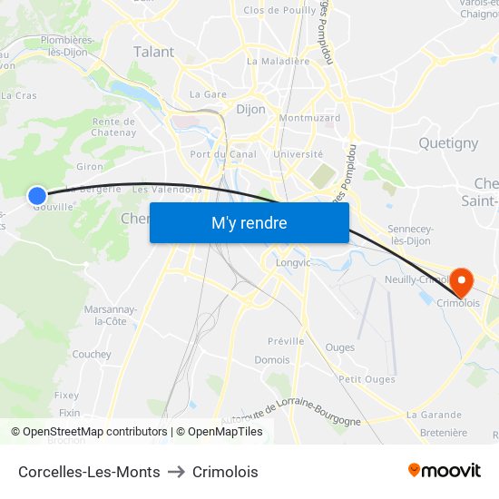 Corcelles-Les-Monts to Crimolois map