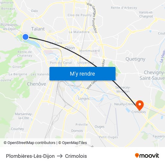 Plombières-Lès-Dijon to Crimolois map