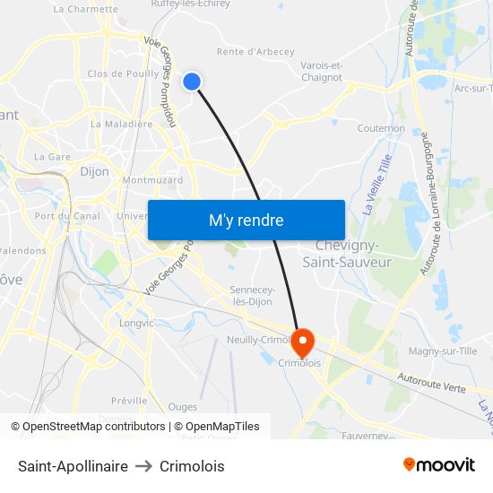 Saint-Apollinaire to Crimolois map