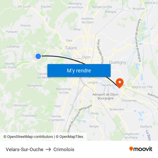 Velars-Sur-Ouche to Crimolois map
