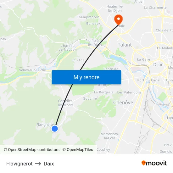 Flavignerot to Daix map