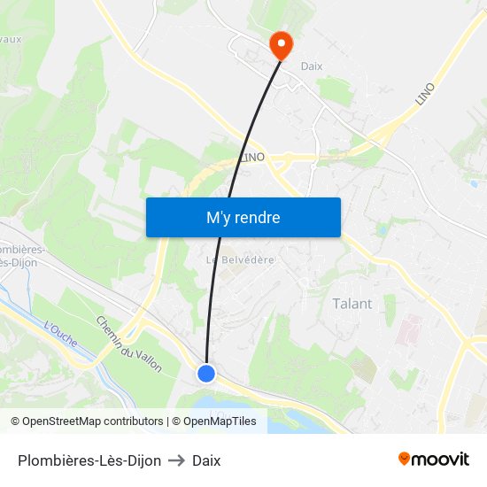 Plombières-Lès-Dijon to Daix map